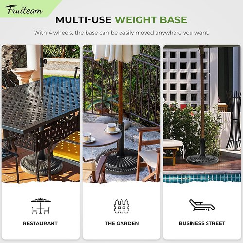FRUITEAM 15" Round Patio Umbrella Base - Heavy Duty Pre-Filled Stand for Outdoor Use | Black Sun-Flower Pattern
