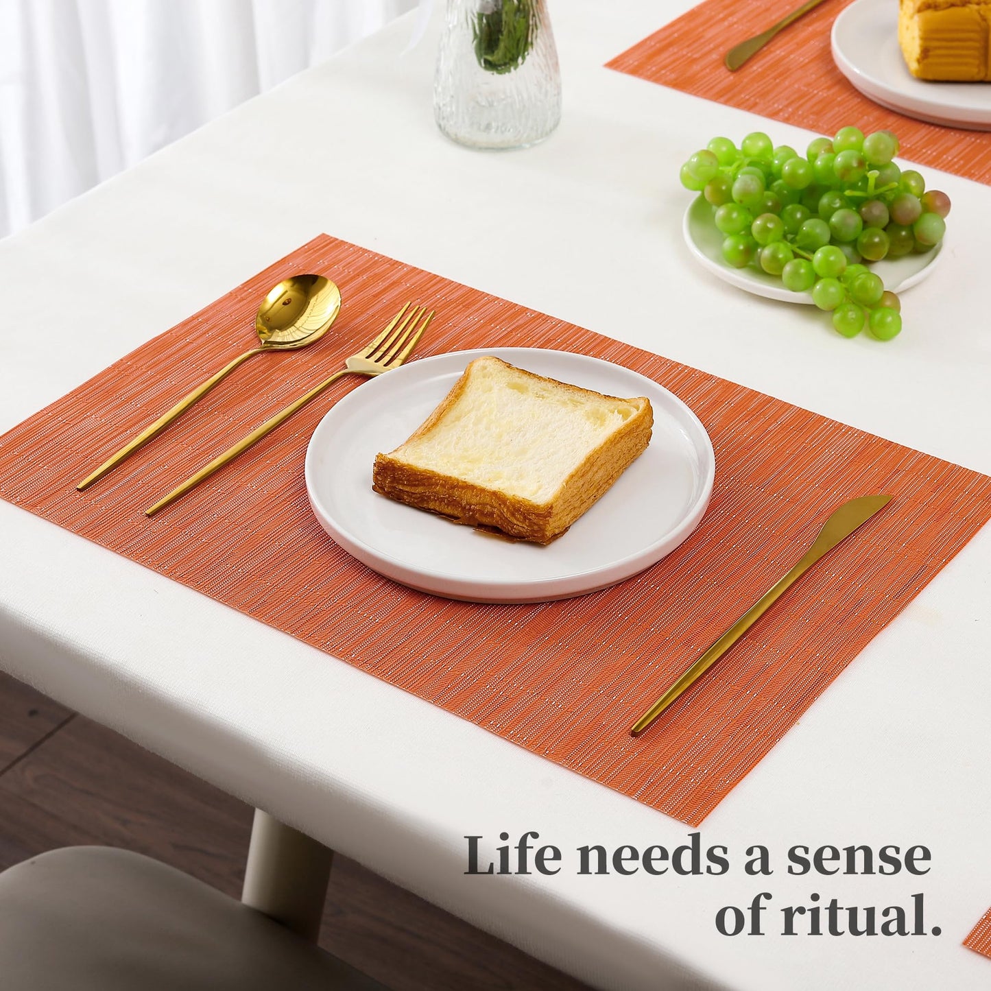 Leetaltree Orange Placemats Set of 4 - Heat Resistant Non-Slip Place mats for Dining Table, Washable Durable PVC Vinyl Woven Table Mats（Orange, 4）