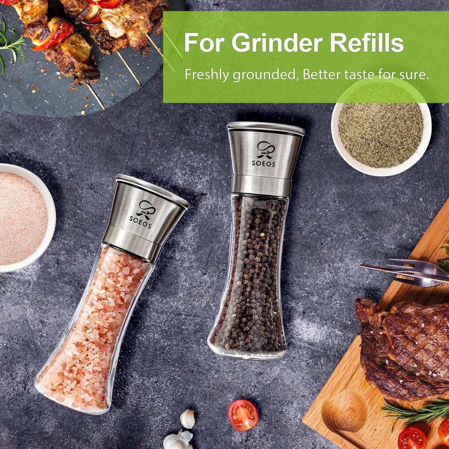 Soeos Himalayan Pink Salt & Whole Black Peppercorns Set - Coarse Grain, Non-GMO, Kosher | 39 oz & 18 oz