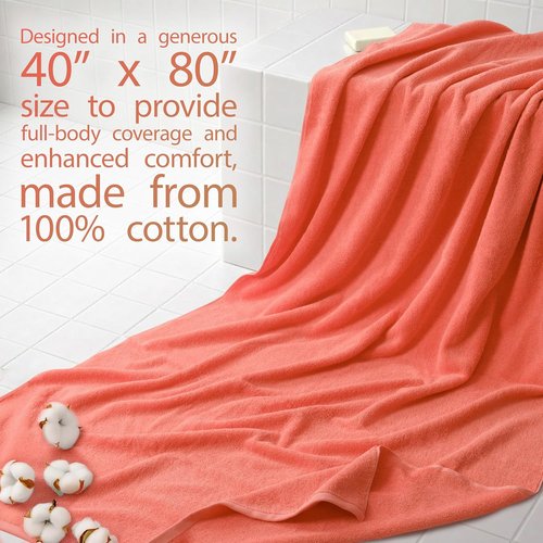 Cotton Paradise 100% Cotton Oversized Bath Sheet - Extra Large 40x80 Coral Turkish Towel