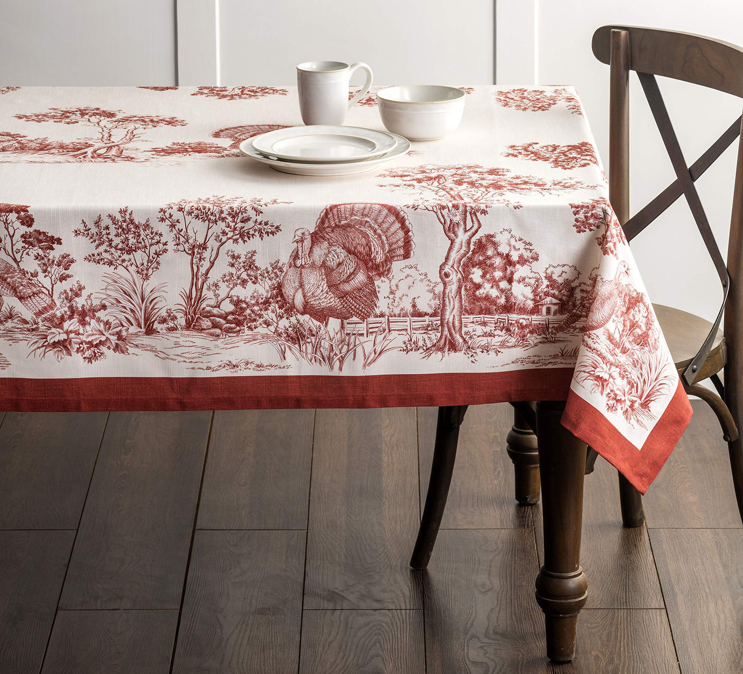 Maison d' Hermine Table Cloth Rectangle Table 100% Cotton 70 x 108 Inches Fall Tablecloth Reusable Everyday Use for Thanksgiving Christmas Decorations Dining Farmhouse Party (Holy Jouy - Red)