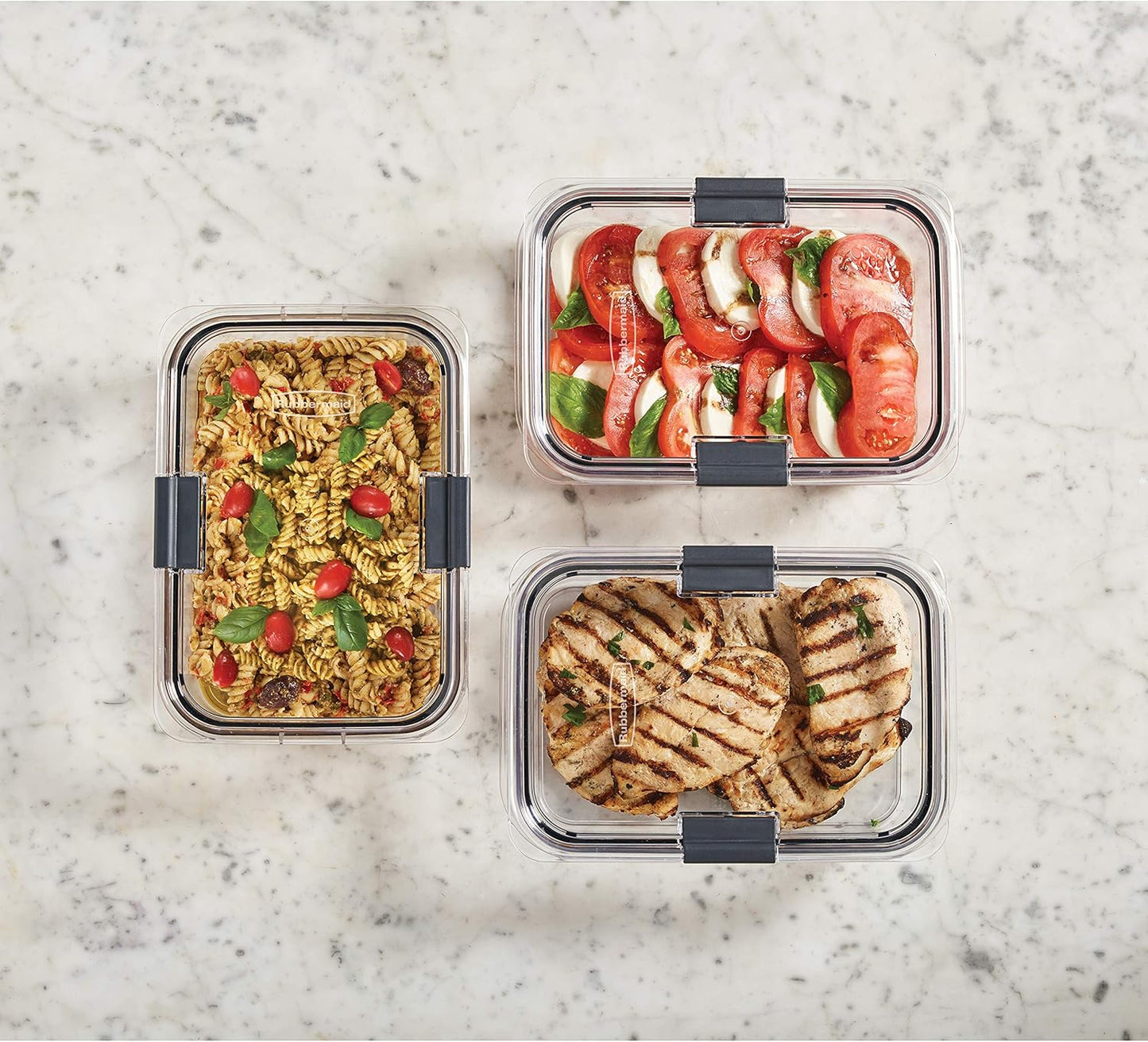 Rubbermaid Brilliance Food Storage Containers - Large 9.6 Cup Clear - 3 Pack for Freshness