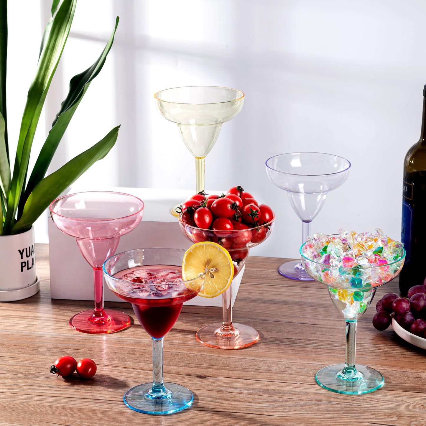 KOXIN-KARLU Classic 12 ounce Plastic Margarita Glasses Acrylic Glasses, set of 6 Multicolor