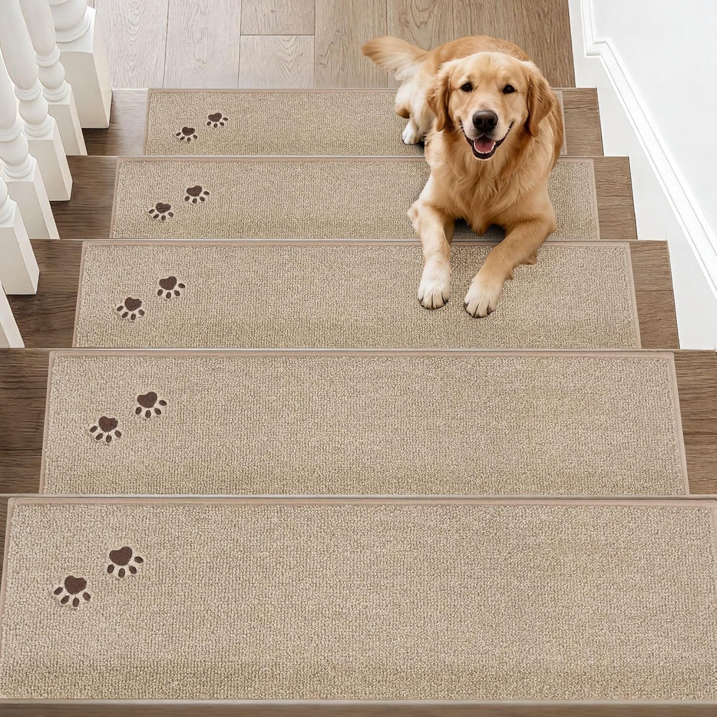 BEQHAUSE Non-Slip Carpet Stair Treads | Soft Indoor Stair Runners, 28"x9", 15pcs, Beige - Machine Washable