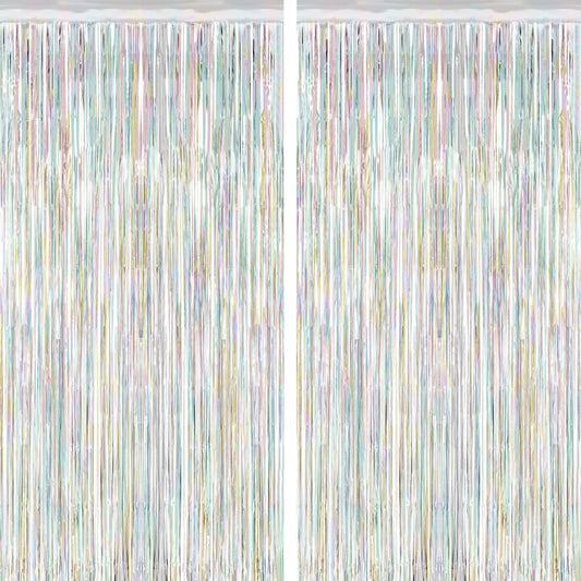 2 Pack Backdrop Curtains, 3.28 FT x 7.05 FT Laser Silver Fringe Curtains, Metallic Tinsel Foil Curtains Party Streamer, Photo Backdrop Party Decorations Bithday Photo Booth Props