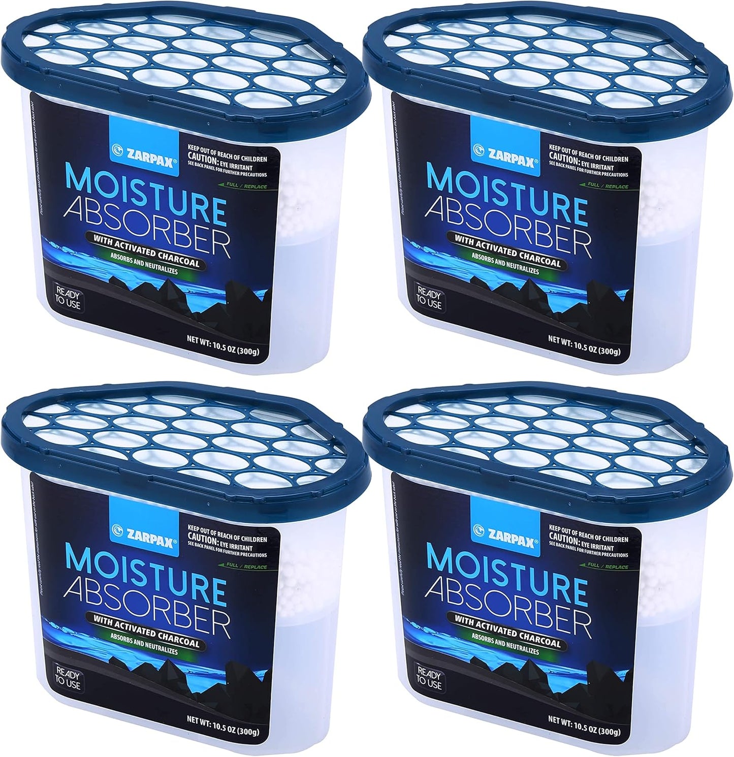 ZARPAX Activated Charcoal Moisture Absorber - Eliminates Dampness & Odors | 10.5 oz | Set of 4