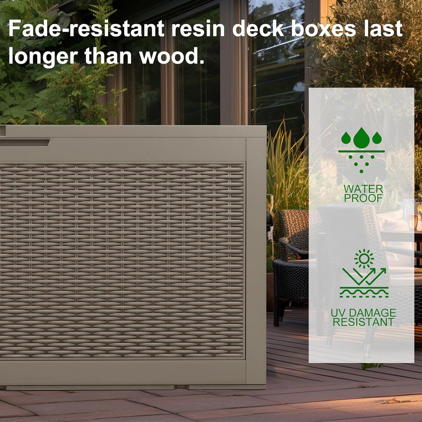 Regine Switzerland 120 Gallon Outdoor Deck Box - Lockable Waterproof Storage for Garden Tools & Cushions | Grey