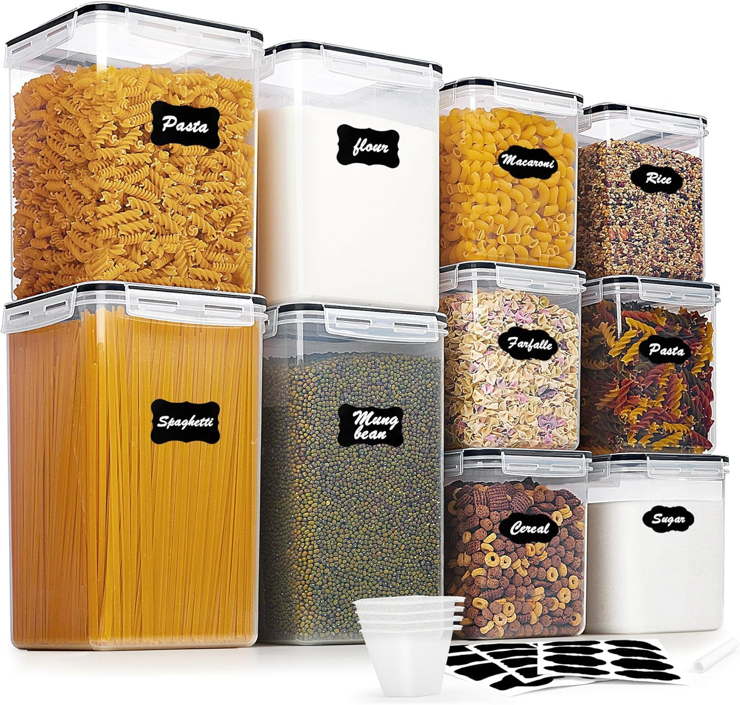 Vtopmart Airtight Food Canisters - 10 PCS Flour & Sugar Storage Containers, BPA-Free, Black
