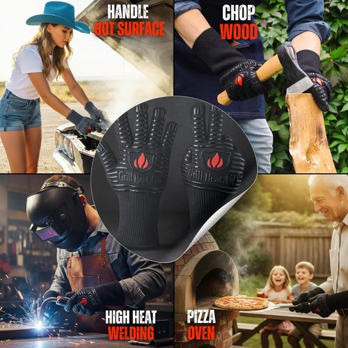 Grill Heat Aid Extreme Heat Resistant BBQ Gloves - 1472°F Fireproof Grilling Mitts for Men | EN407 Certified