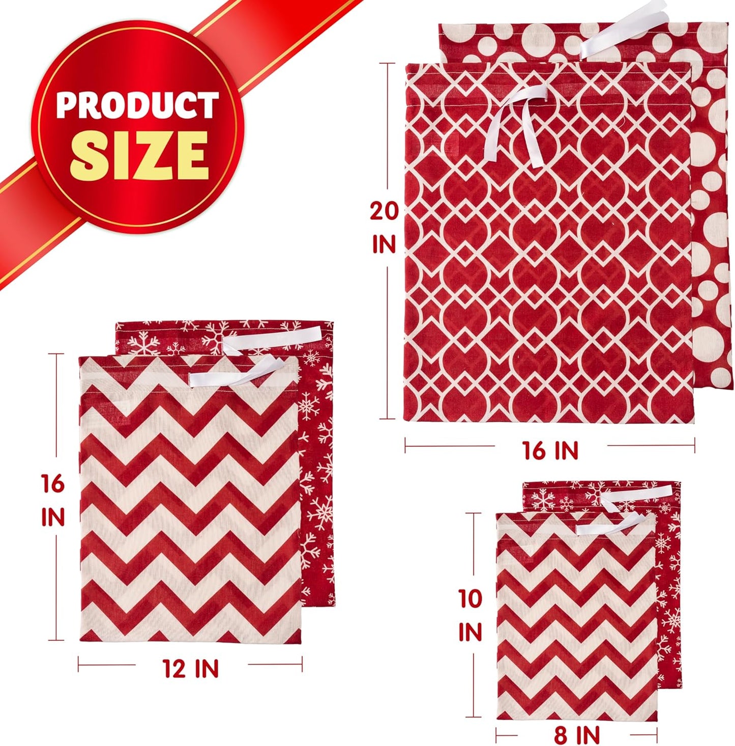 JOYIN 6-Piece Fabric Gift Bags - Elegant Red Design for All Seasons | Perfect for Holiday Present Giving