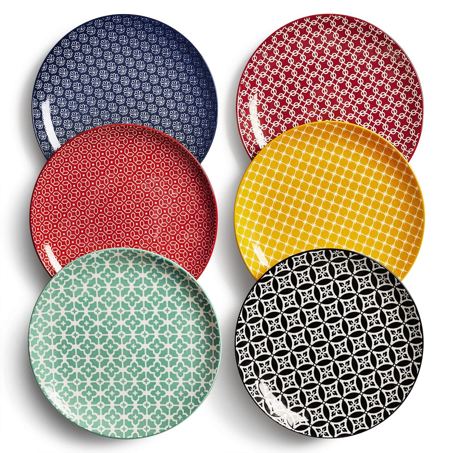 DOWAN 8.5" Salad Plates Set of 6, Ceramic Dessert Plate for Appetizer, Sushi, Microwave, Oven & Dishwasher Safe, Colorful Design Perfect for Party, Wedding, Birthday, Mothers Day Gifts