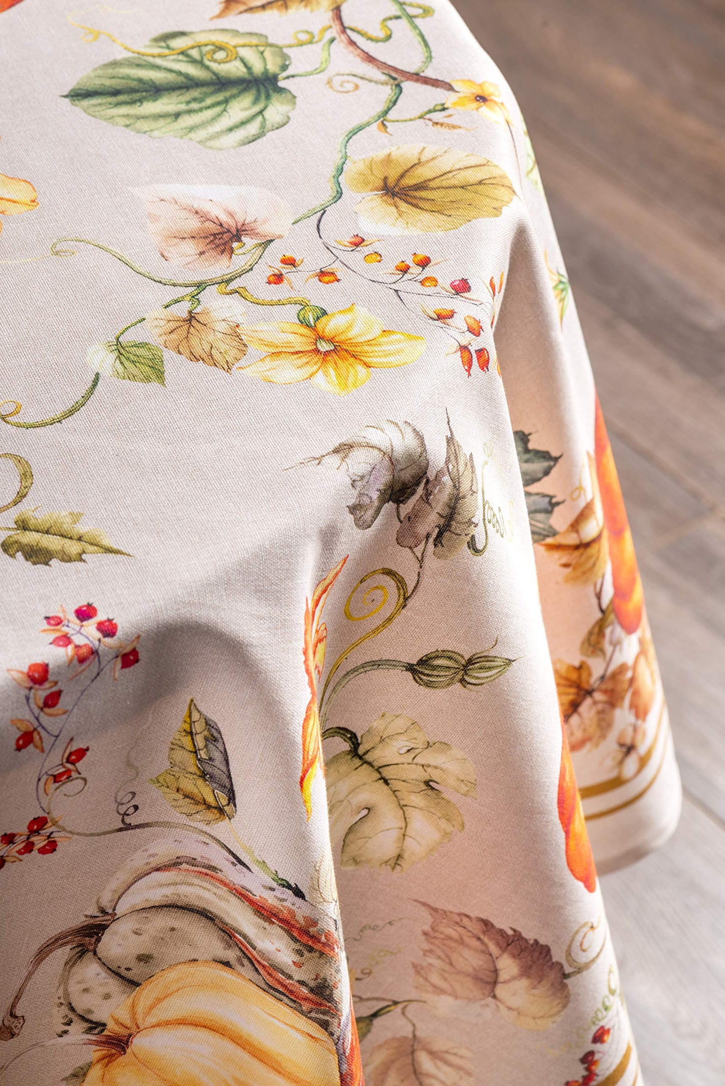 Maison d' Hermine Table Cloth Round Table 100% Cotton 63 Inches Fall Tablecloth Reusable Everyday Use for Thanksgiving Christmas Decorations Dining Farmhouse Party (Potiron)