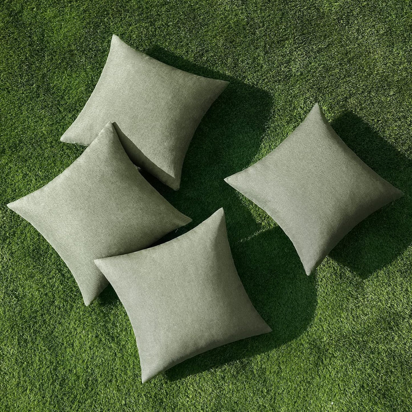 MIULEE Decorative Outdoor Throw Pillow Covers - Waterproof Linen Cushion Cases | Pack of 4, 18x18 Inch, Gray Green