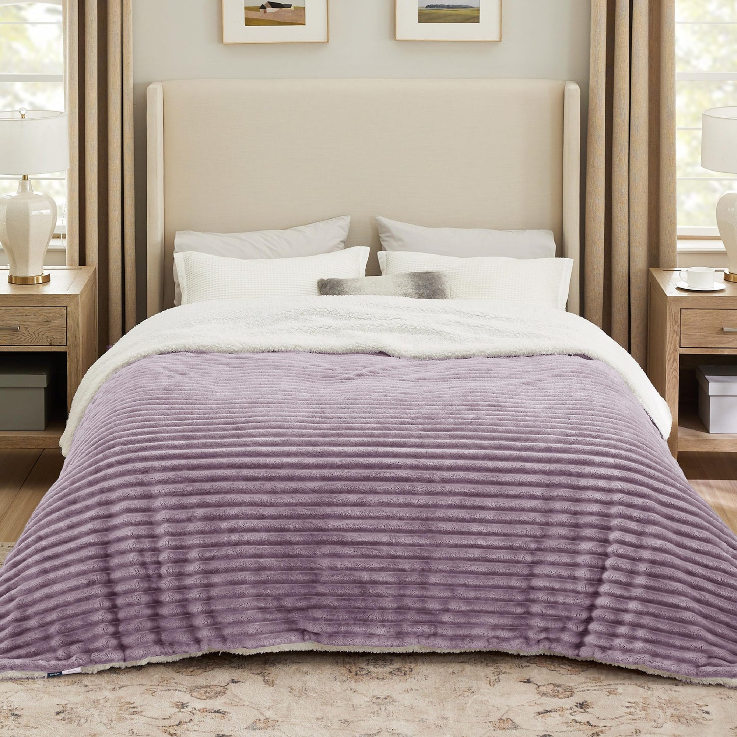 Bedsure Sherpa Blanket King Size for Bed - Super Soft Cozy Plush Fleece Thick Warm Blanket for Winter, Purple, 108x90 Inches