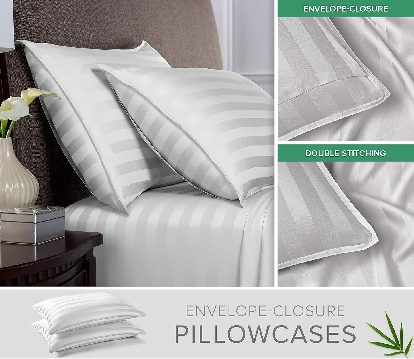 Pure Bamboo King Sheets - Luxuriously Soft & Cooling 100% Organic Viscose Bed Sheet Set | Jacquard White, 2-Year Quality Promise