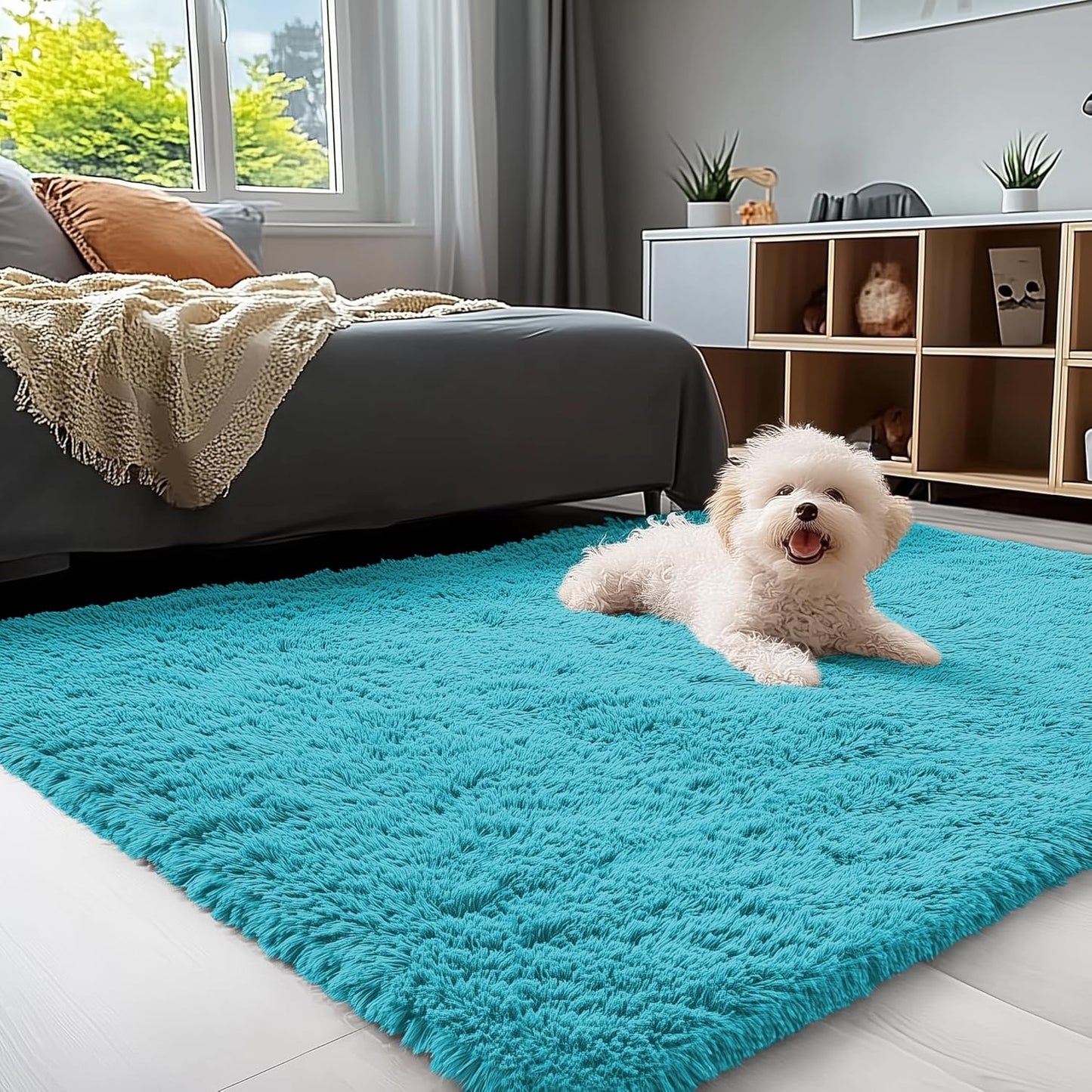 OLANLY 3x5 Soft Fluffy Shaggy Bedside Rug - Machine Washable Indoor Carpet for Kids & Nursery | Teal