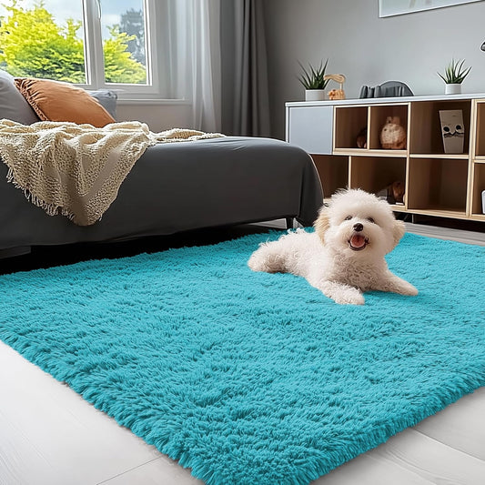 OLANLY 3x5 Soft Fluffy Shaggy Bedside Rug - Machine Washable Indoor Carpet for Kids & Nursery | Teal