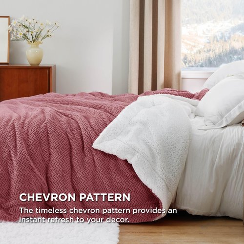 Bedsure Sherpa Fleece King Size Blanket for Bed - Herringbone Pattern, Thick and Warm, Soft Fuzzy Cozy Blanket for Winter, Dusty Pink, 108x90 Inches