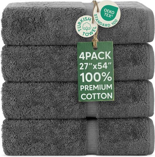 Chakir Turkish Linens - Premium 100% Cotton Bath Towels | Soft & Absorbent 4-Piece Set in Dark Gray