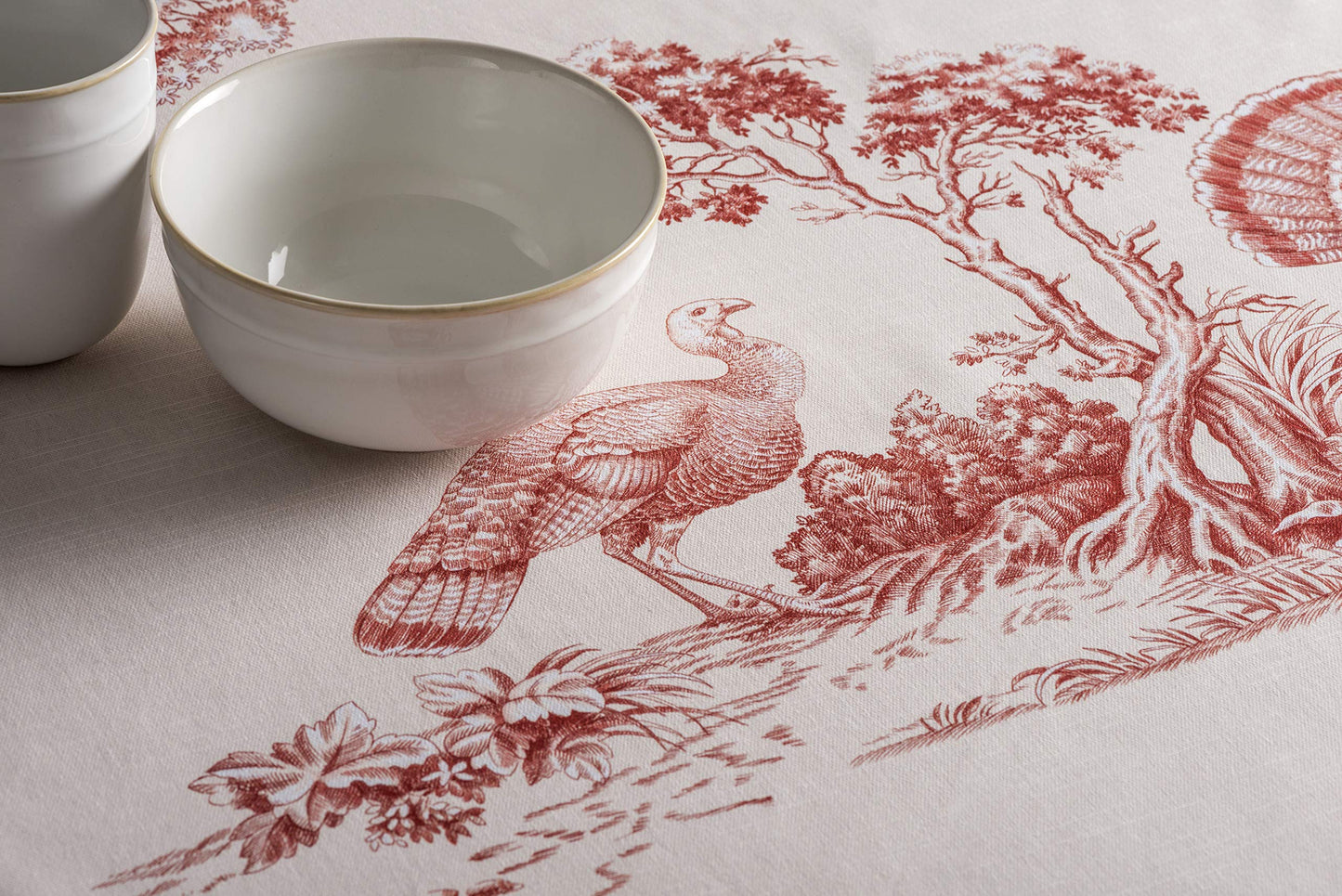 Maison d' Hermine Table Cloth Round Table 100% Cotton 69 Inches Fall Tablecloth Reusable Everyday Use for Thanksgiving Christmas Decorations Dining Farmhouse Party (Holy Jouy - Red)