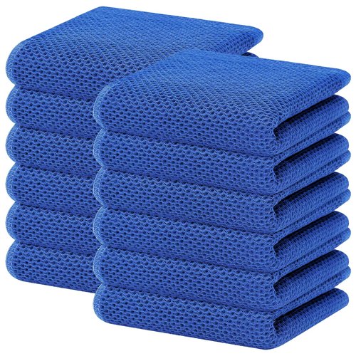 Homaxy 100% Cotton Waffle Weave Kitchen Dish Towels, Ultra Soft Absorbent Quick Drying Cleaning Towel, 13 x 28 Inches, 12-Pack, Blueberry