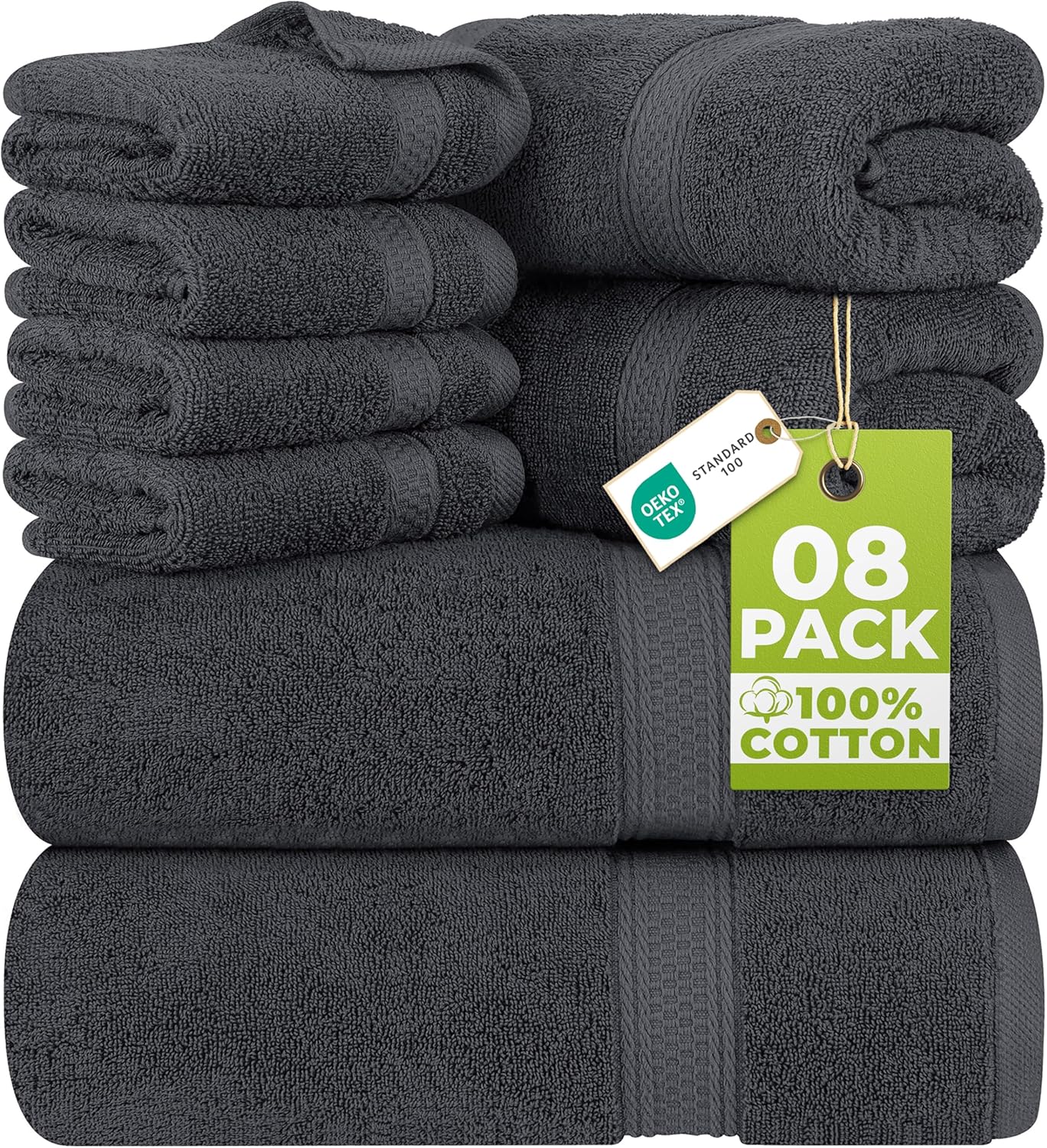 Utopia Towels 8-Piece Luxury Towel Set - Plush, Super Absorbent 100% Cotton Towels in Grey | Ideal for Bathroom, Spa & Hotel