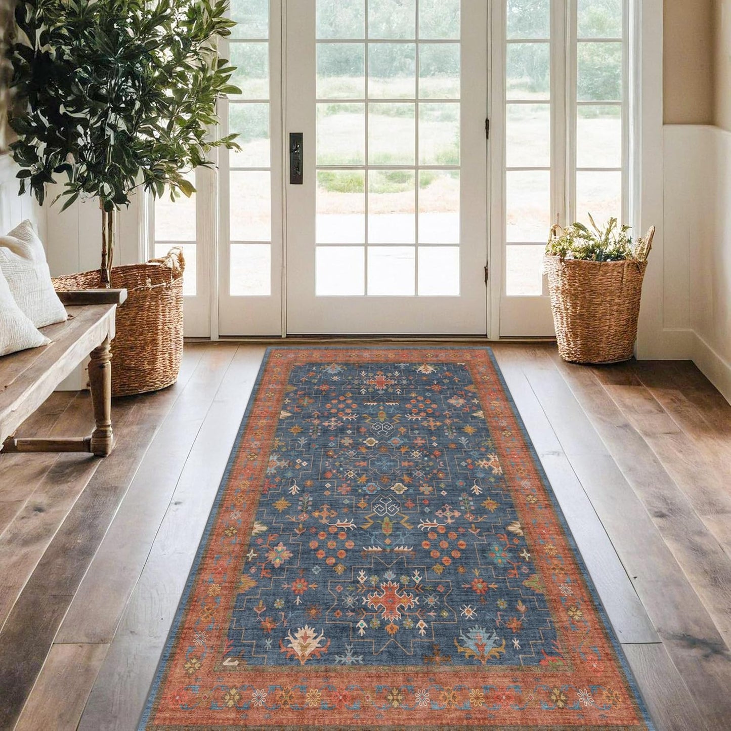 Skiennix Washable 4x6 Area Rug - Stain Resistant Non-Slip Design for Living Room & Kitchen | Navy Blue