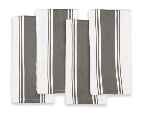 AMOUR INFINI Kitchen Towels 100% Cotton Pack of 4, Highly Absorbent Quick Drying Premium Striped Dish Towel for Kitchen with Hanging Loop Hand & Tea Towels (L.Grey)