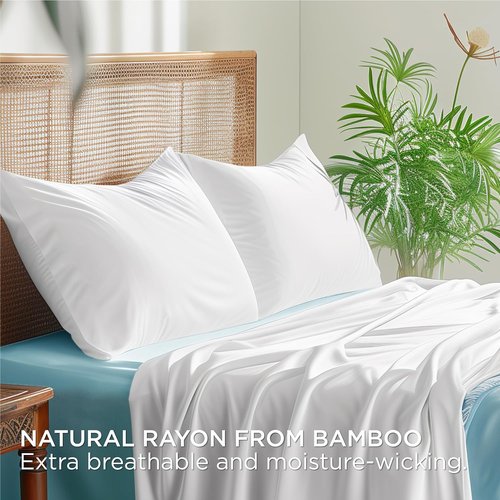Bedsure Cooling Pillow Cases - Set of 2 Rayon Bamboo Queen Pillowcases, Soft 20x30 Inches