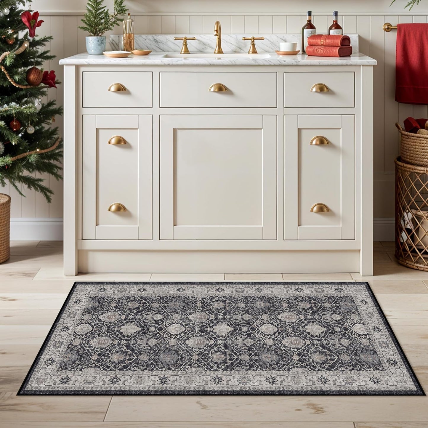 Skiennix Washable Area Rug - Stain Resistant Kitchen Runner | Ultra Soft Non-Slip Indoor Carpet (2x4, Black)