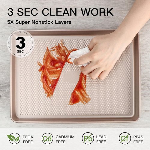 HONGBAKE Half Cookie Sheet Pan - Nonstick Baking Tray with Diamond Texture, 57% Thicker Carbon Steel