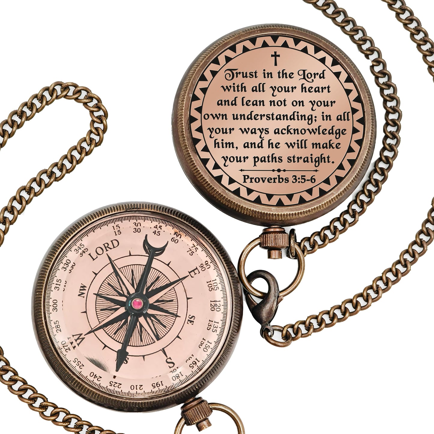 Trust in The Lord - Proverbs 3:5-6 Engraved Brass Pocket Compass, Communion Confirmation Gift, Baptism Gifts for Teen Boys, Best Christian Gifts for Men Kids, Religious God's Compass Easter Christmas