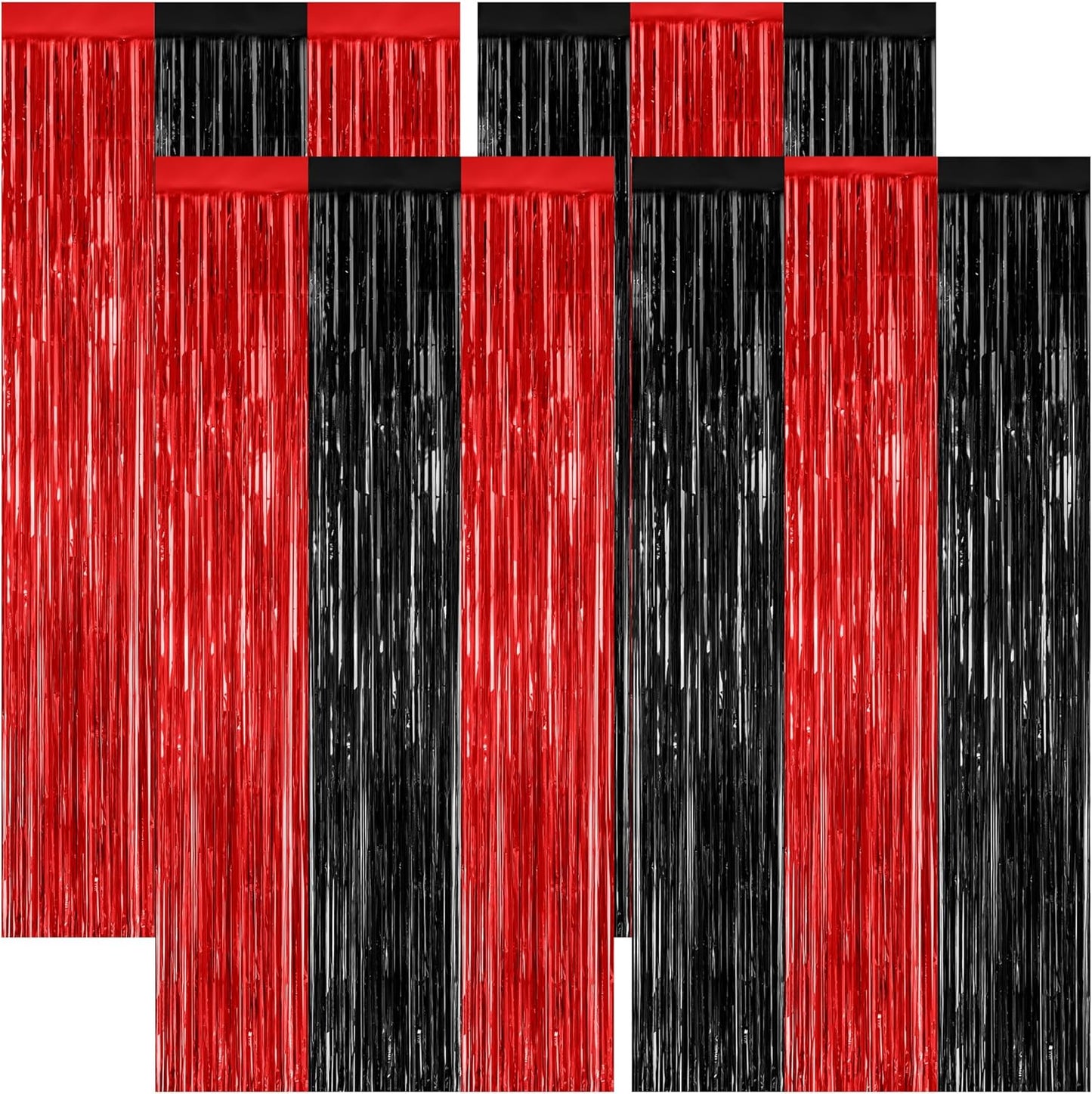 Regine Switzerland 4 Pack Halloween Wall Backdrop - Red & Black Metallic Tinsel Curtains | 3.28 FT x 7.05 FT