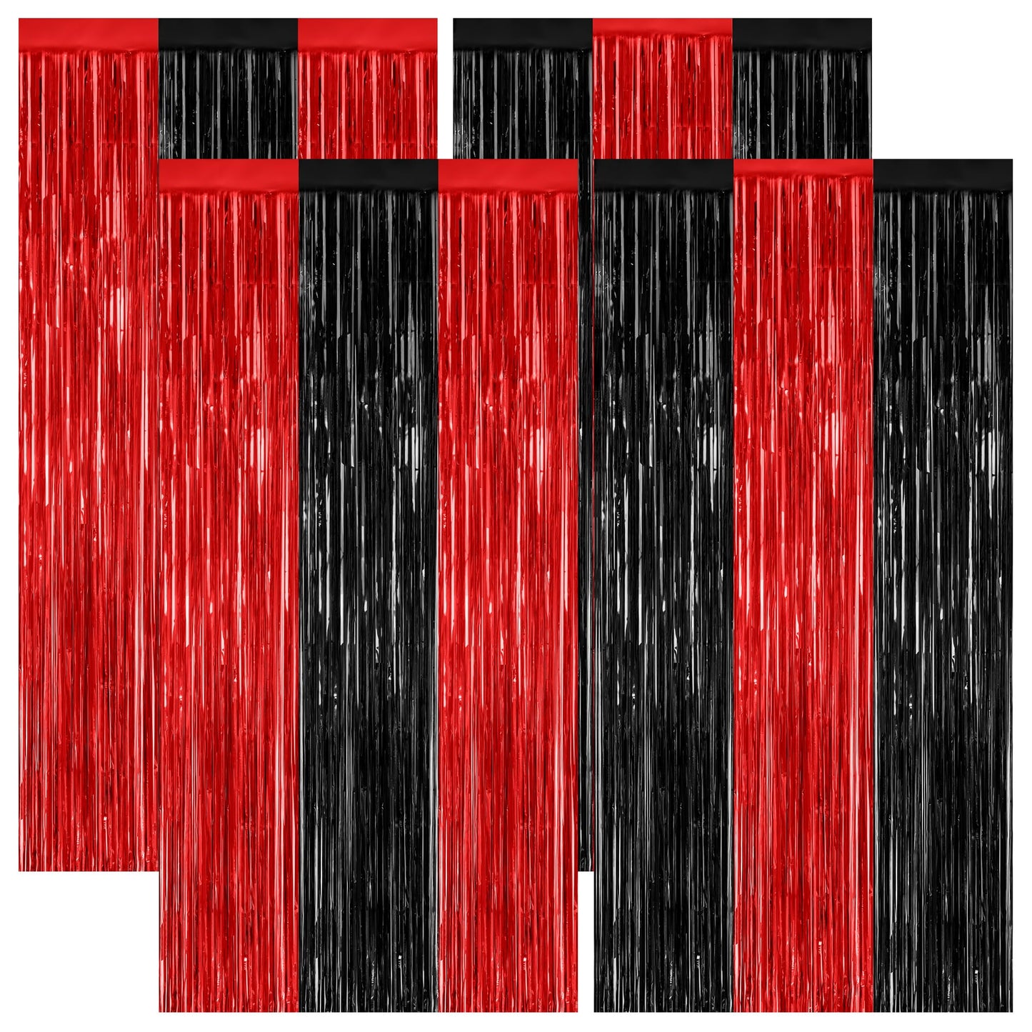 4 Pack Halloween Wall Backdrop, 3.28 FT x 7.05 FT Red and Black Party Streamer, Metallic Tinsel Curtains Fringe Backdrop Foil Streamer, Halloween Hanging Decor Casino Theme Party Decorations