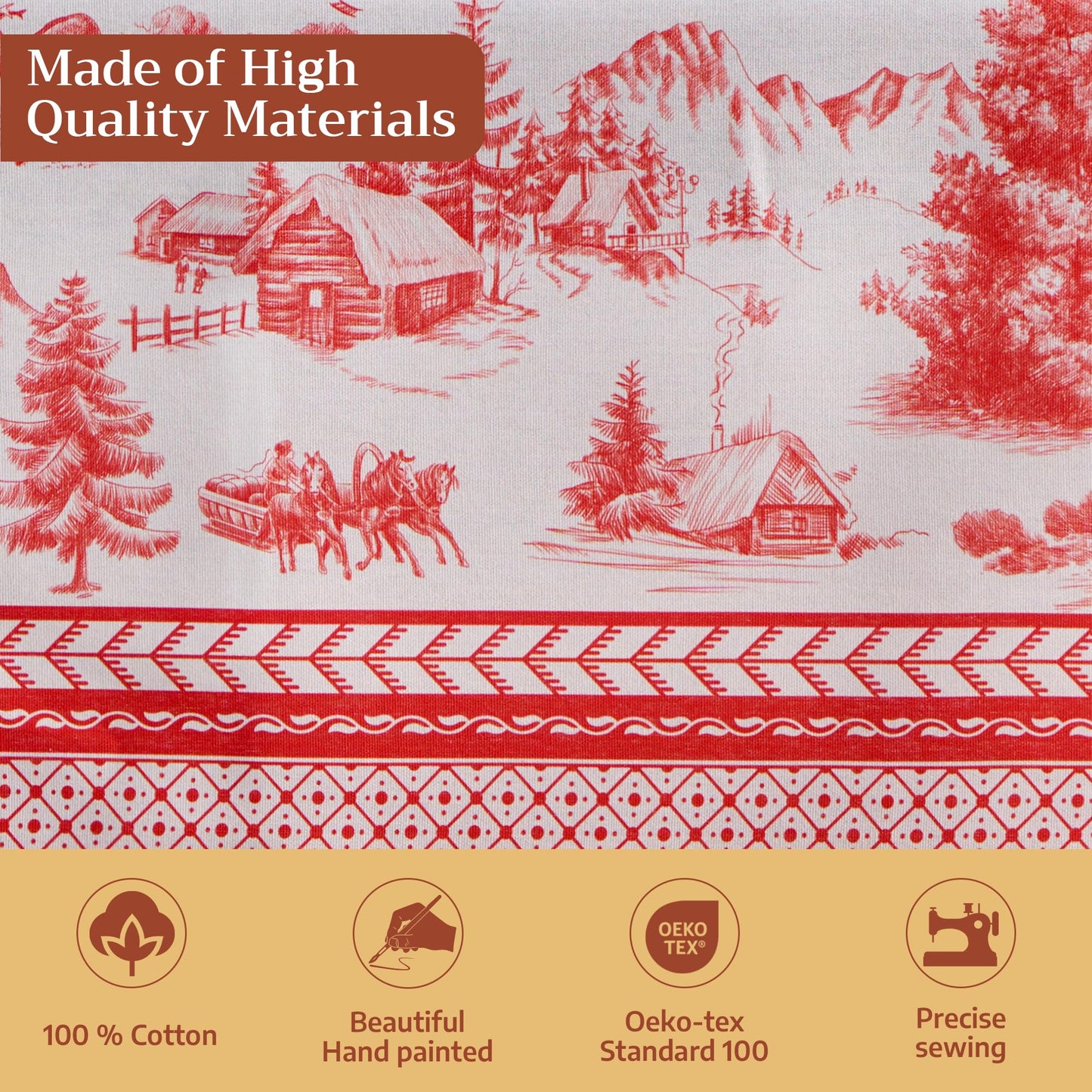 Maison d' Hermine Table Cloth Rectangle Table 100% Cotton 70 x 90 Inches Fall Tablecloth Reusable Everyday Use for Thanksgiving Christmas Decorations Dining Farmhouse Party (Winter Jouy)