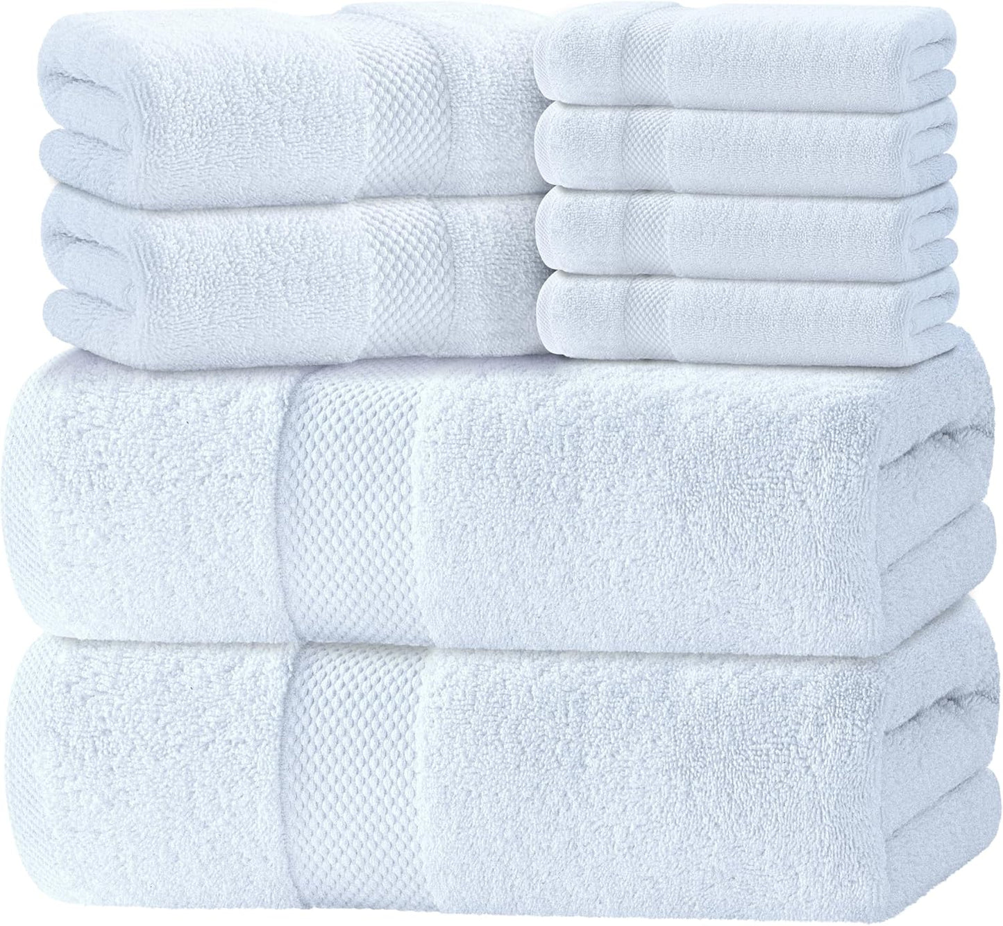 Luxury White Bath Towel Set - 100% Turkish Cotton, 700 GSM, Highly Absorbent | 8-Piece Collection