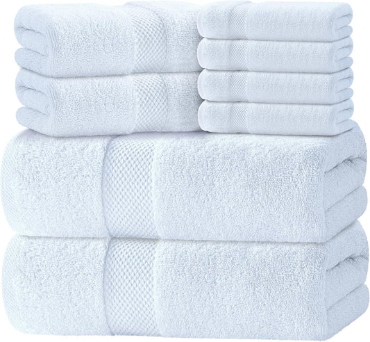 Luxury White Bath Towel Set - 100% Turkish Cotton, 700 GSM, Highly Absorbent | 8-Piece Collection