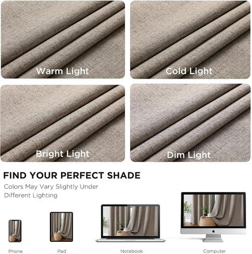 CUCRAF 100% Blackout Window Curtains - Thermal Insulated Grommet Drapes | 84-Inch Long, Light Khaki, 2 Panels Set