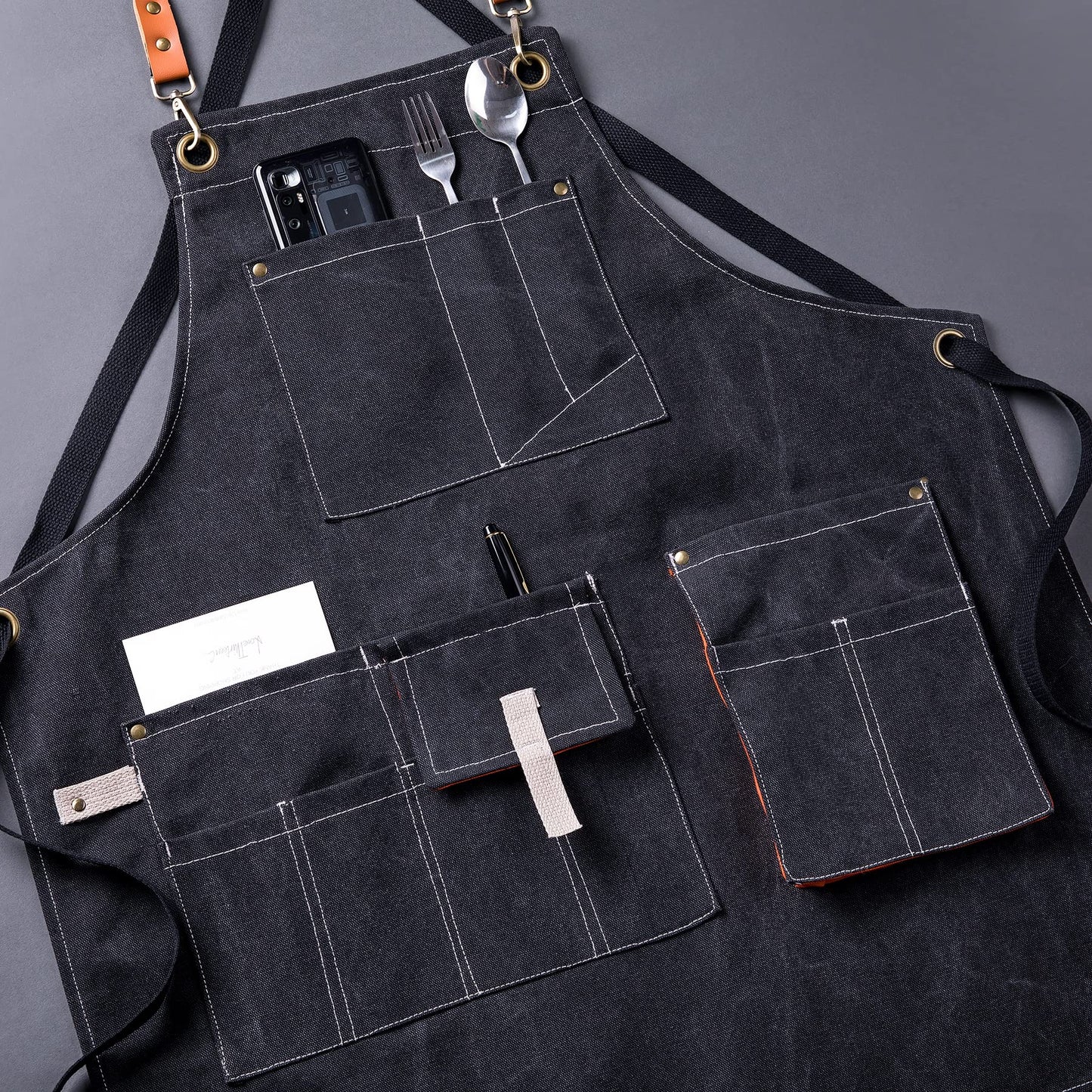 Aoomzoon Canvas Aprons for Men Chef Apron, Work Apron with Large Pockets - Durable 16oz Heavy Duty Cross Back, BBQ, Cooking(Black, 1 Pack)