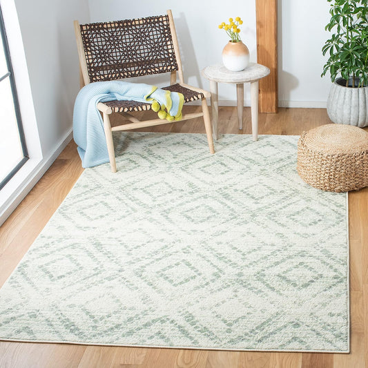 SAFAVIEH Adirondack Collection Area Rug - 5'1" x 7'6", Ivory & Green, Modern Diamond Distressed Design, Non-Shedding & Easy Care, Ideal for High Traffic Areas in Living Room, Bedroom (ADR131X)