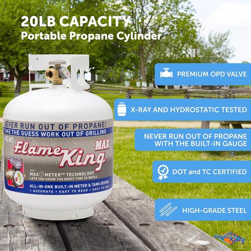 Flame King 20 lb Steel Propane Tank Cylinder - OPD Valve & Built-in Gauge for Safety