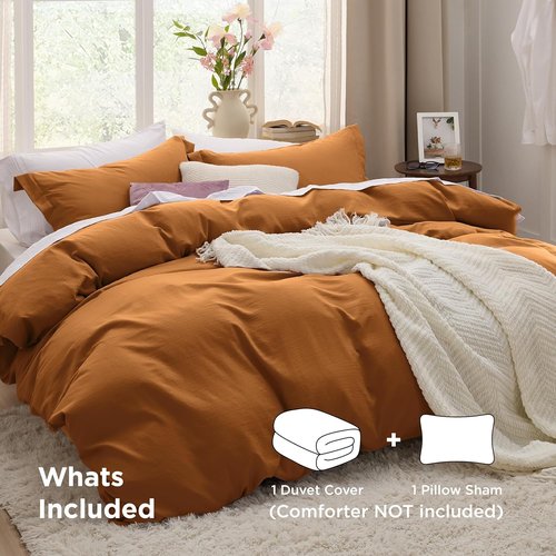 Bedsure Honey Ginger Duvet Cover - Extra Soft Prewashed Cotton Twin Set, 68x90 Inches with Zipper Closure & Pillow Sham