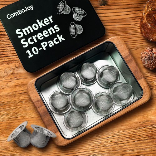 ComboJoy 10 PCS Whiskey Smoker Filter Screens, Stainless Steel Reusable Mesh Replacement Screens with Metal Tin Storage Case for Cocktail & Whiskey Smoker Kits