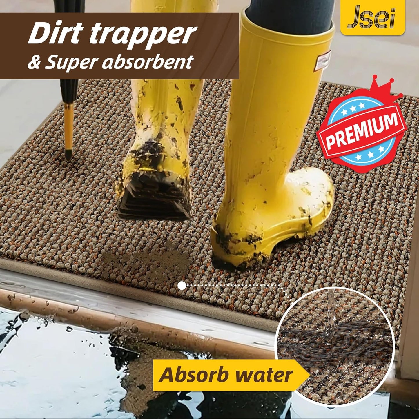 JSEI Dirt Trapper Door Mat - Non-Slip Washable Entrance Mat | Absorbent & Fade-Resistant, 20"x32", Taupe
