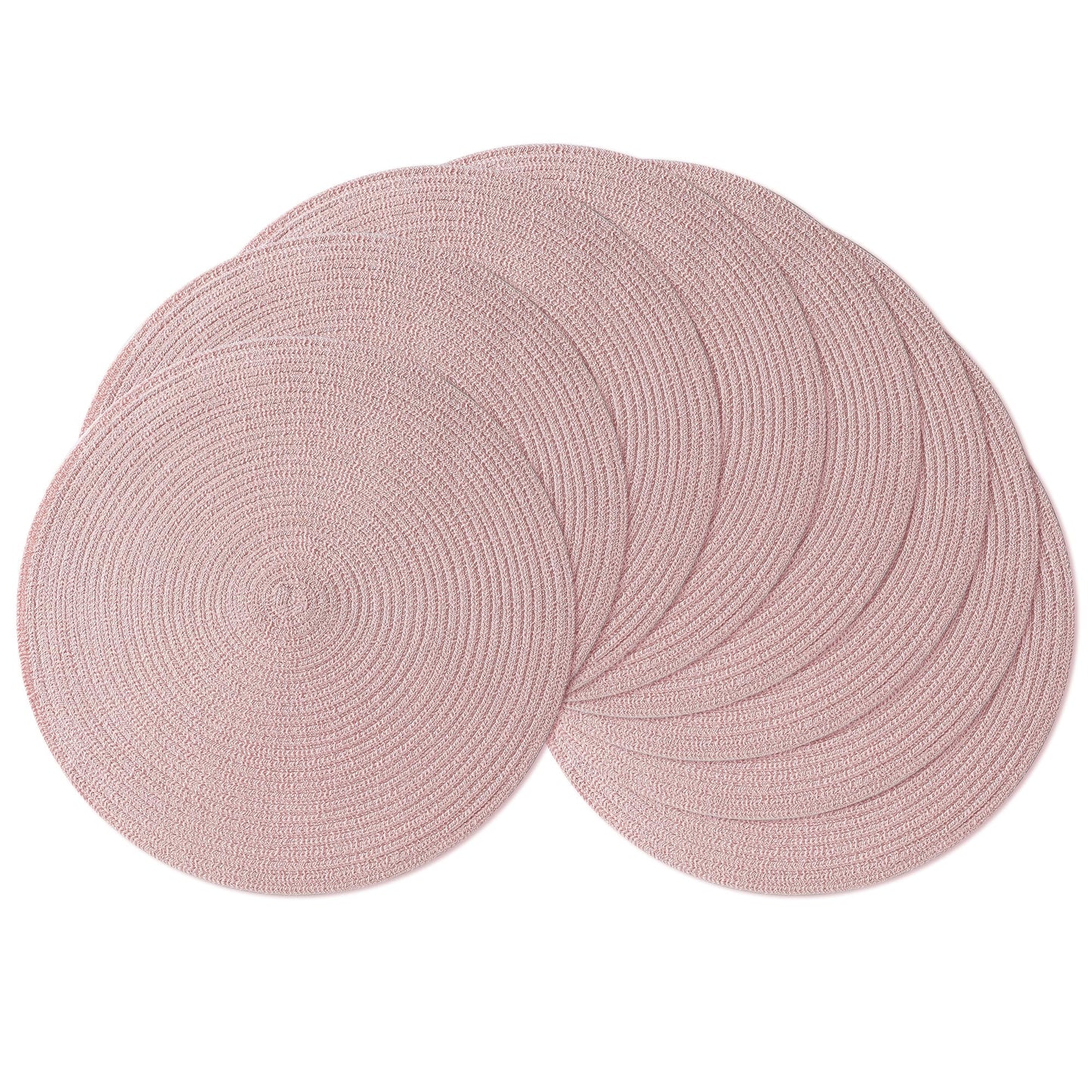 Leetaltree Round Placemats Heat and Slip Resistant Cotton Table Mats, Washable Bohemian Placemats for Dining Tables (Pink, Set of 4)