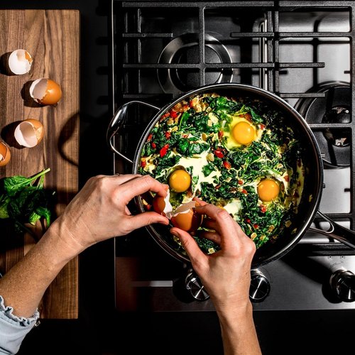 HexClad Hybrid Nonstick Deep Sauté Pan - 3.3 Quart with Tempered Glass Lid & Stay-Cool Handle