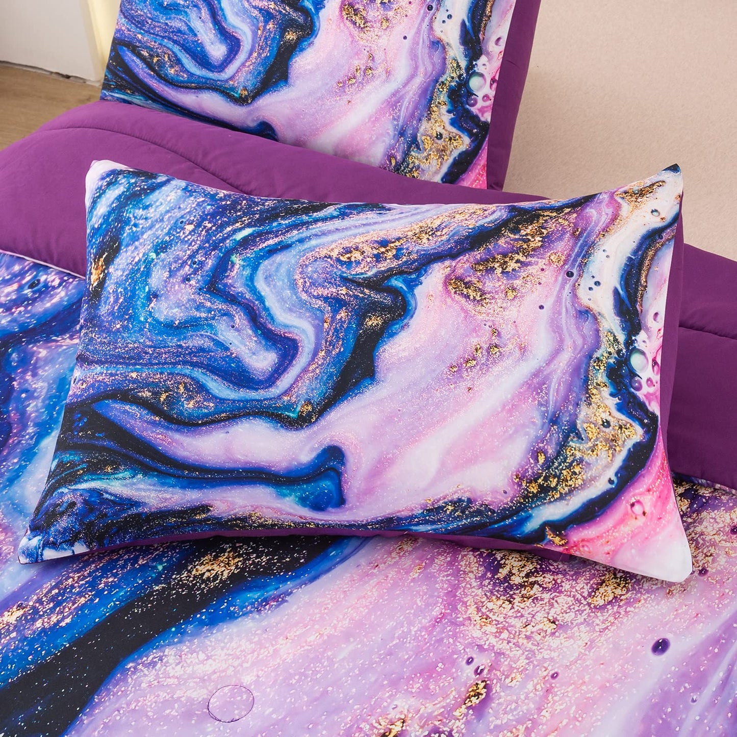 Bodhi Girls Comforter, Purple & Tie Dye Comforter Set for Kids, Queen Size, Marbling Pattern with Pillow Cover