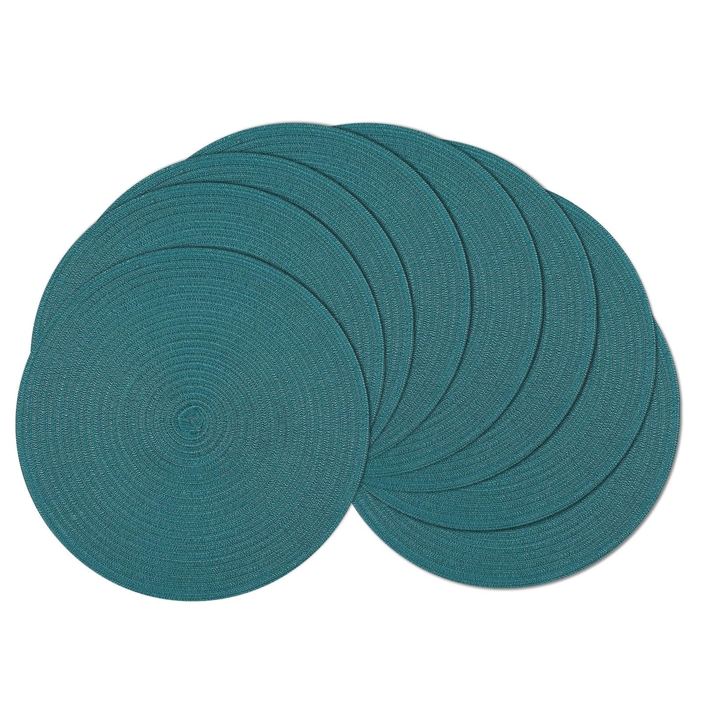 SHACOS Round Placemats Set of 8 Woven Braided Table Placemats 15 inch Circle Place Mats Washable Non Slip Table Mats for Home Wedding Party, Teal Green