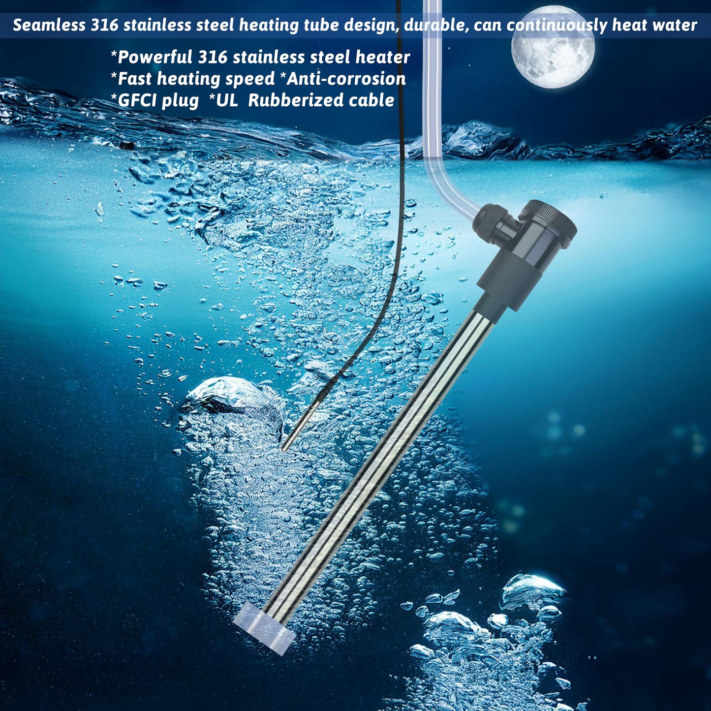XCLBTFDC 2000W Immersion Water Heater Portable Electric Bathtub & Pool Fully Submersible Water Heater with Temp Control, GFCI for Hot Tub, Bucket, Swimming pool, above ground pool, baptistry & spa tub