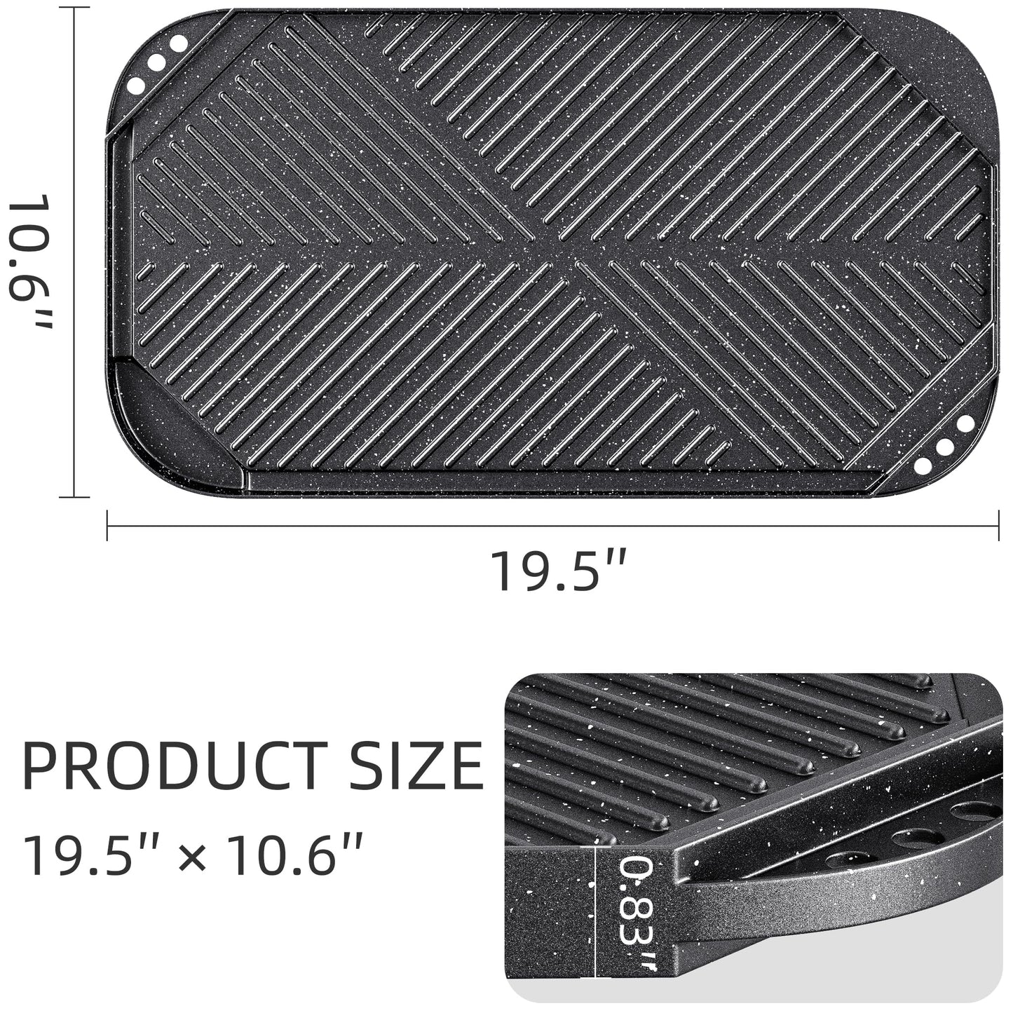 Caannasweis Nonstick Griddle Grill Pan, 19.5" x 11" Reversible Griddle Pan for Stove Top, Grill, or Campfire, Two Burner Cast Aluminum Grill, Rectangular Baking Flat and Ribbed Griddle Plate